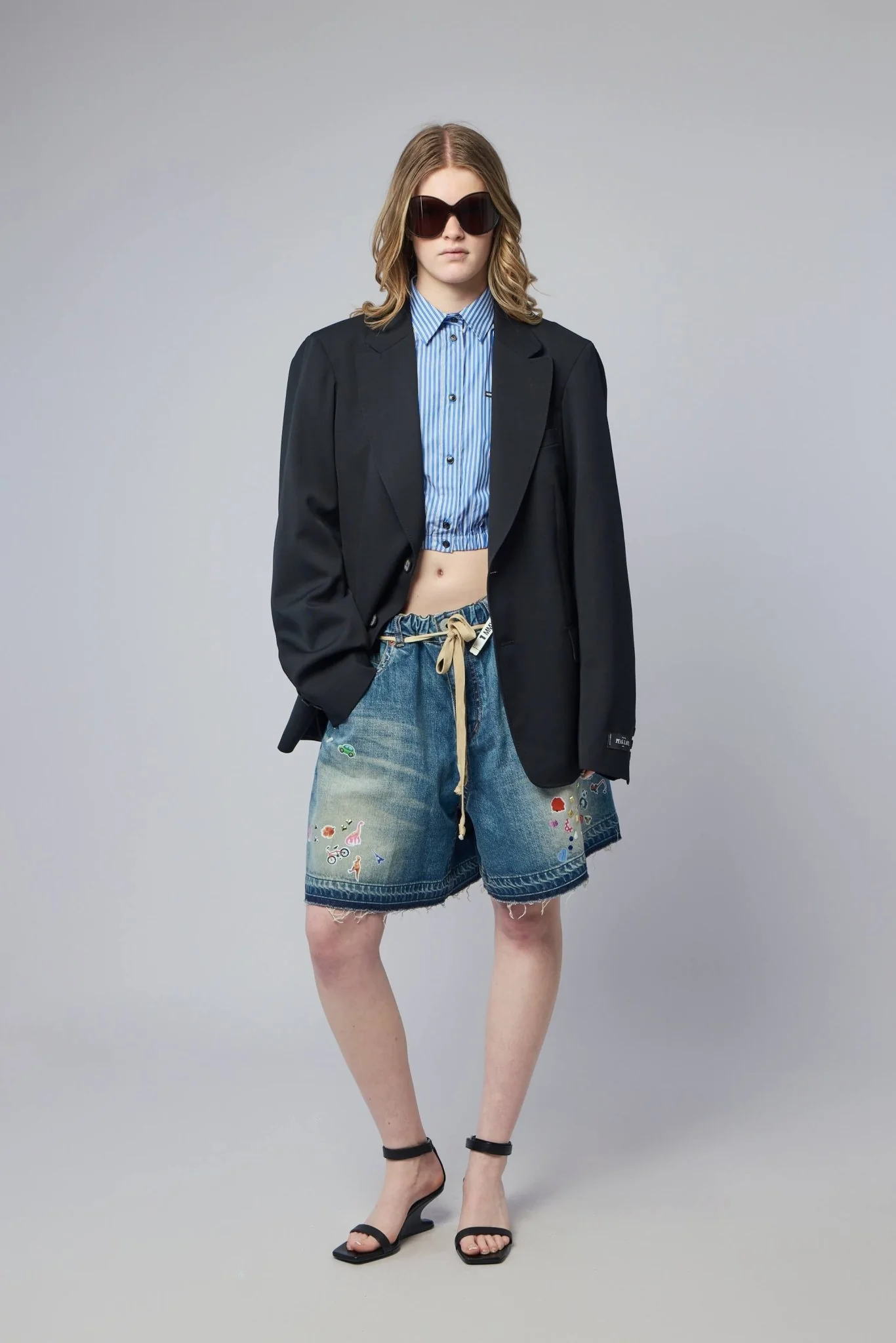Kids Sticker Printed Denim Gather Shorts - Image 8
