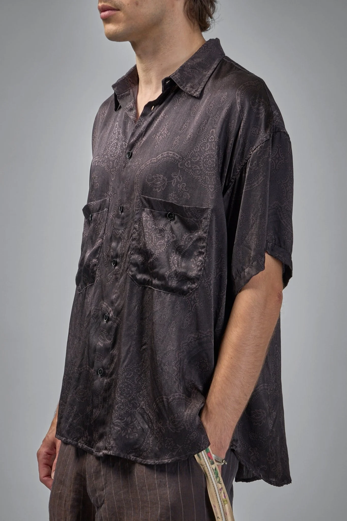 Asymmetric Swing Back Exaggerated Volume Short Sleeve Workshirt Hand Dyed - Image 4
