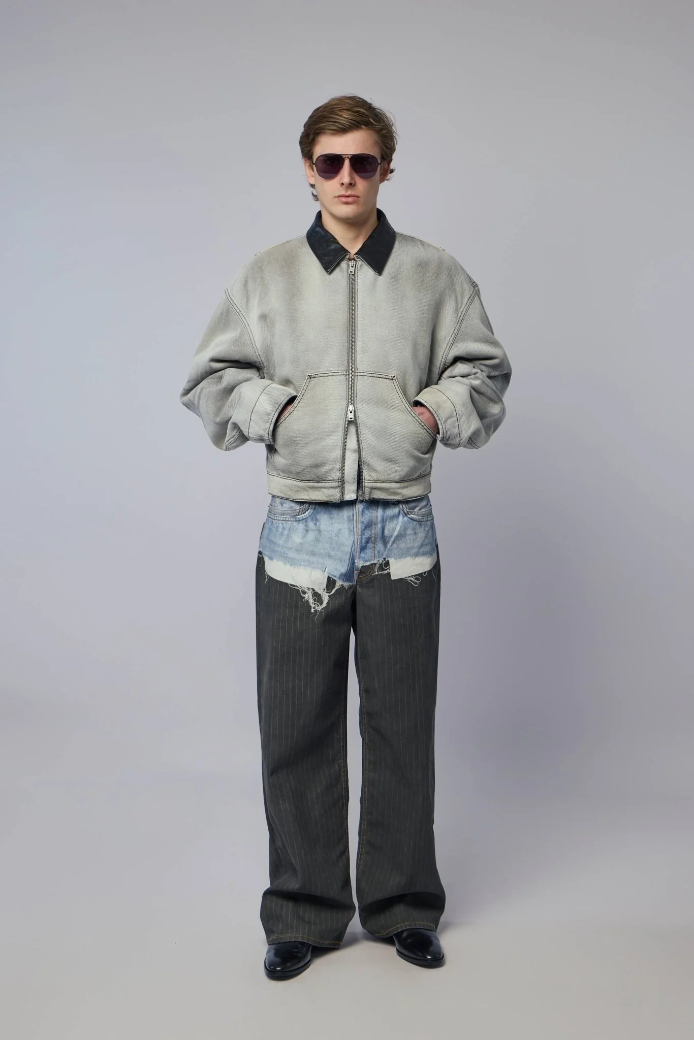 Faded Denim Bomber Jacket - Image 9