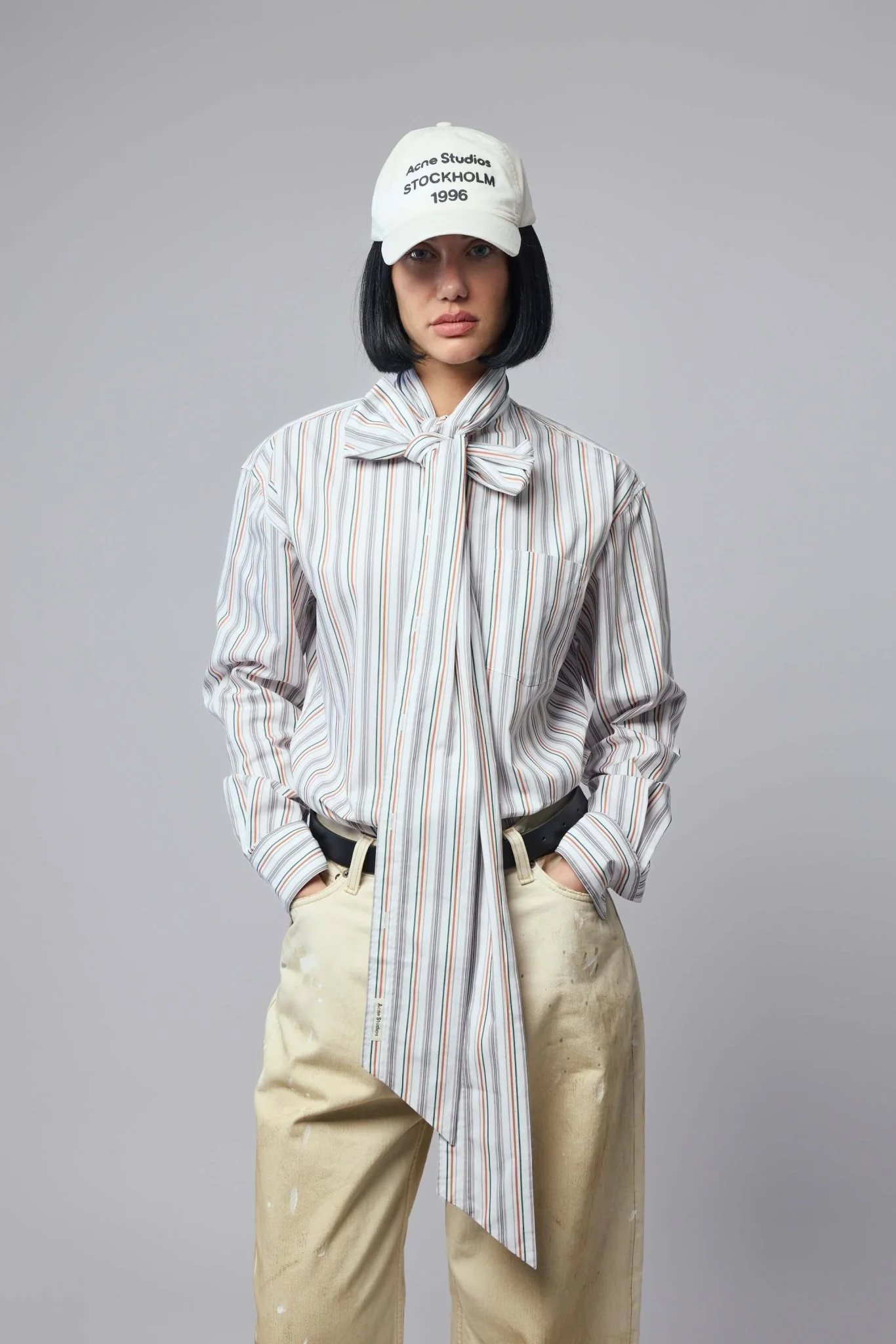 Striped Blouse with Scarf