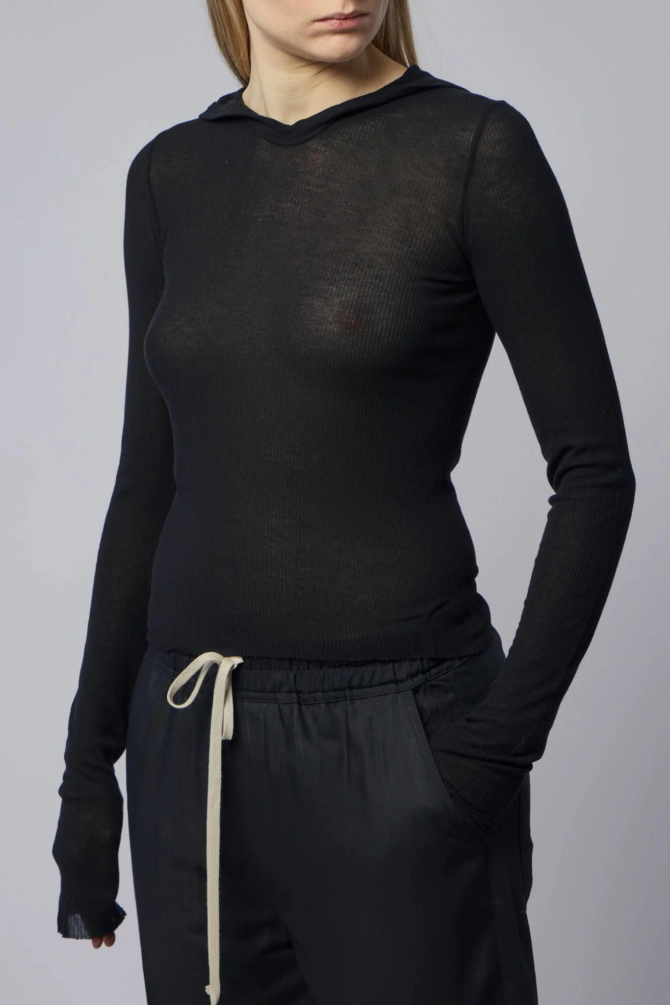 Cropped Hooded Rib Ls T - Image 3