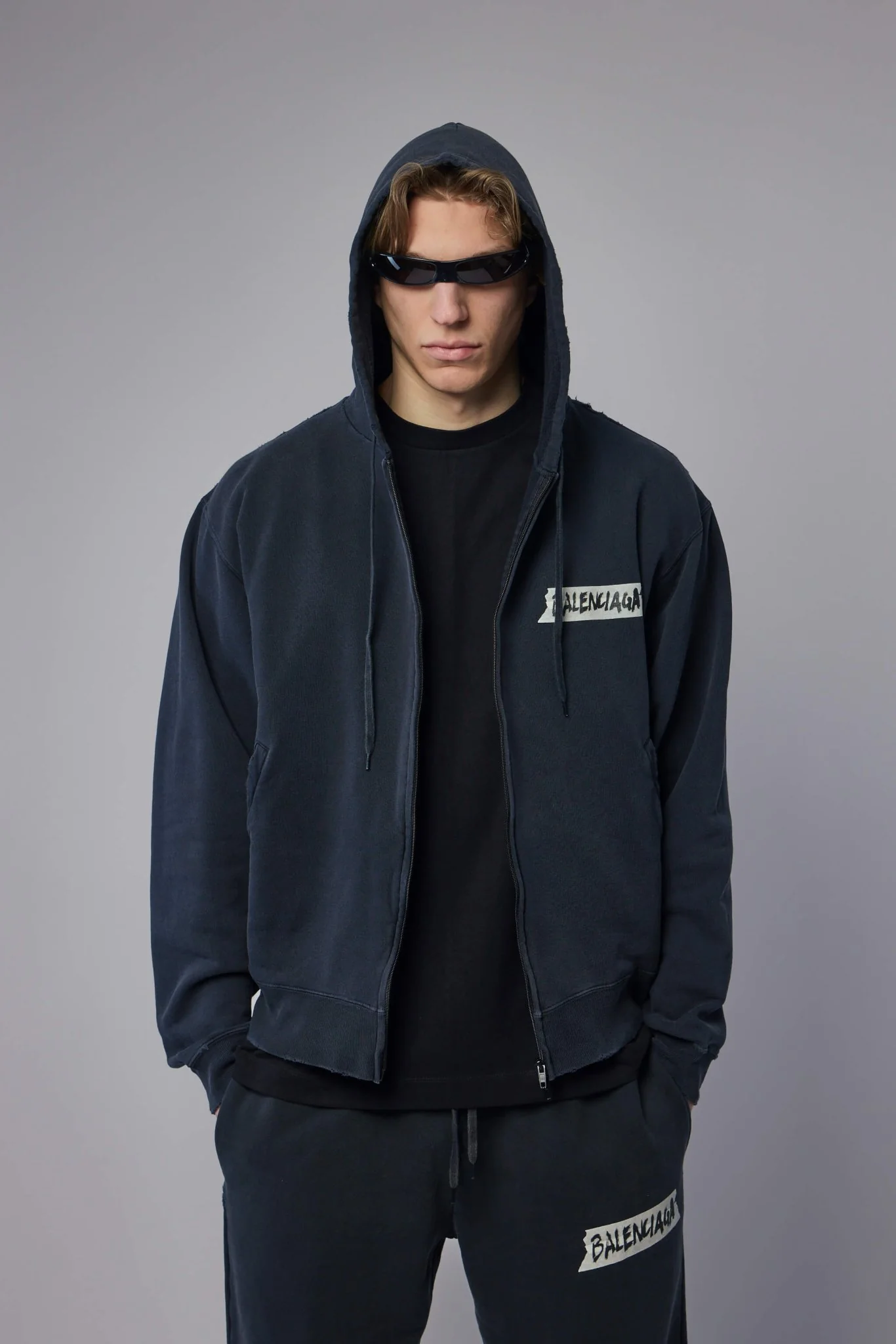 Masking Tape Oversized Zip-up Hoodie