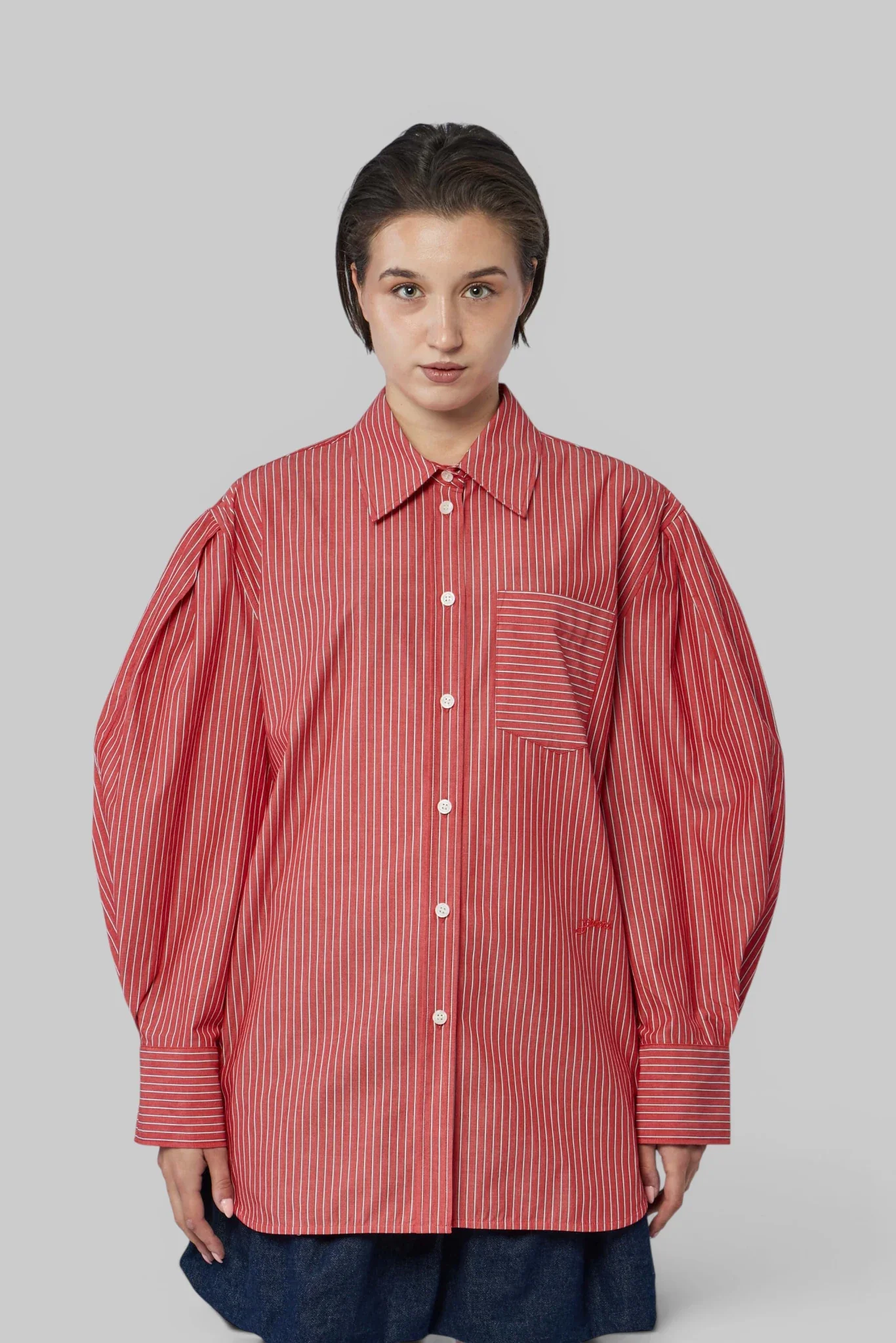 Oxford Stripe Pleated Sleeve Shirt - Image 3