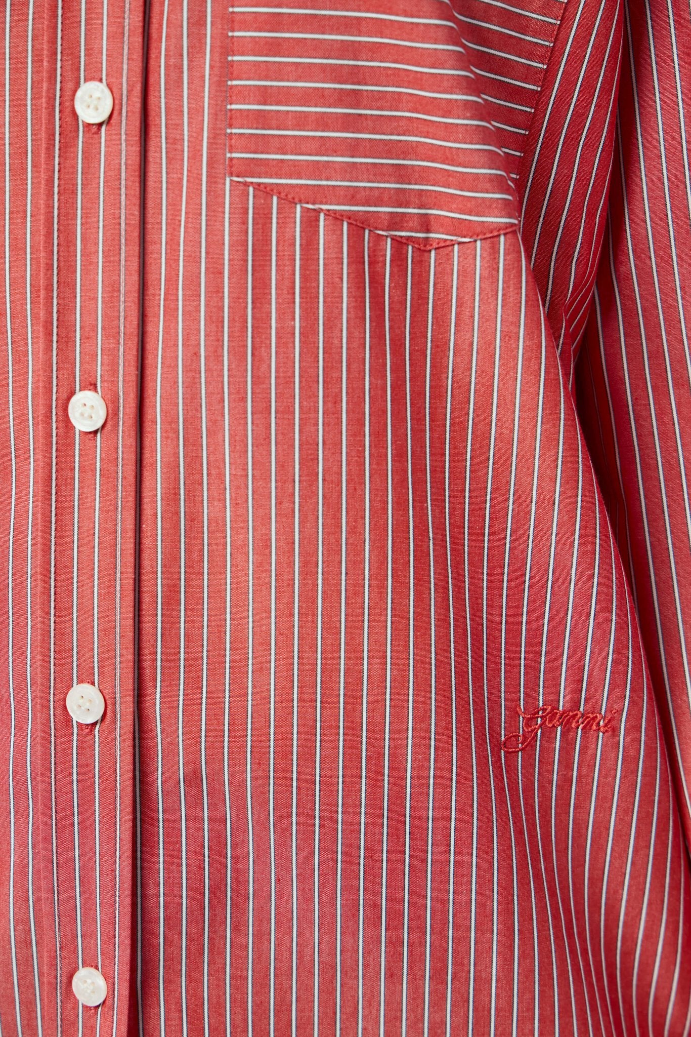 Oxford Stripe Pleated Sleeve Shirt - Image 6