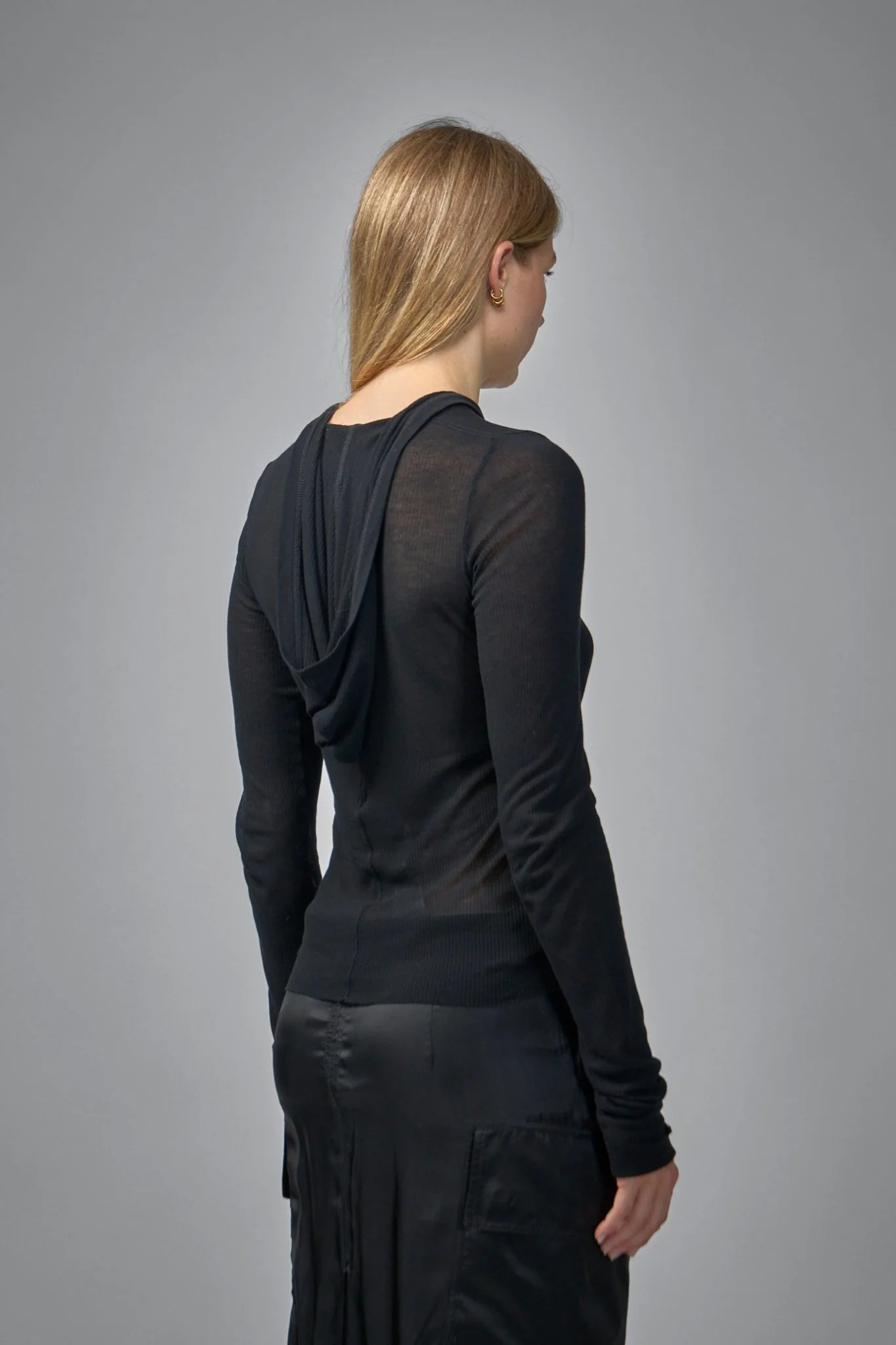 Knit T-shirt Cropped Hooded Rib Ls Tee - Image 3