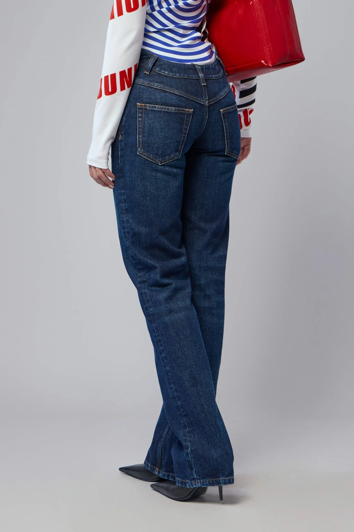 Straight Leg Denim Pant With Curvy Waistband - Image 5