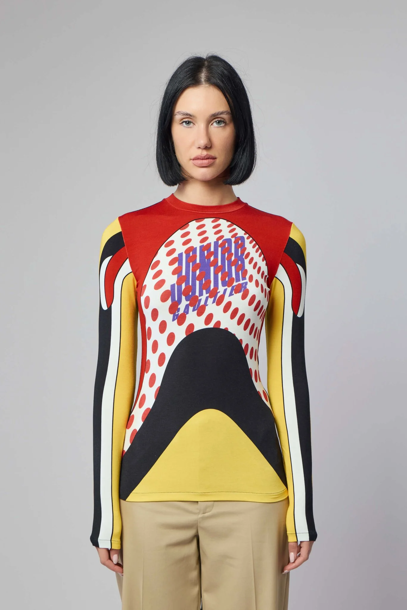 Stretch Cotton Long Sleeves Top Printed "body Map" With Logo And Dots - Image 2