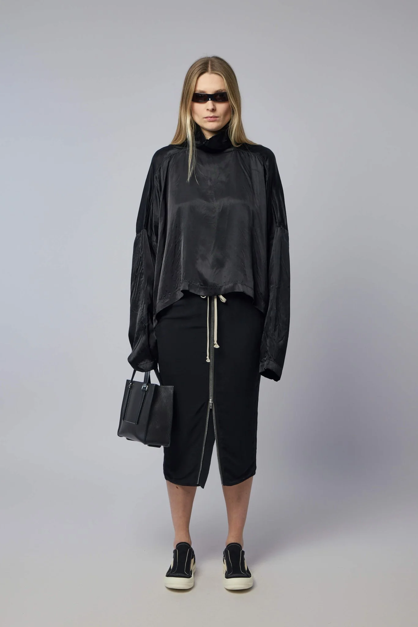 Woven T-shirt - Jumbo Tabard Cropped Top Black - Image 7